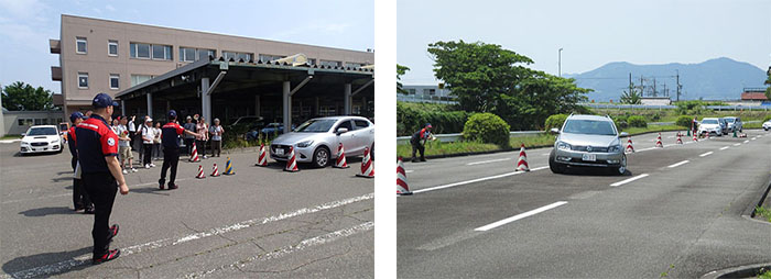 講習会で死角について説明 / ドライバーズセミナー（一般コース）