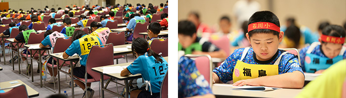 学科テストを受ける選手の真剣な表情